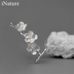 INATURE 925 Sterling Silver Cherry Blossom Flower Brooch Pin For Women Elegant Sweater Coat Clothing Jewelry Accessories 240119