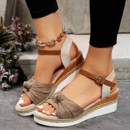Sandals Lightweight Knot Decor Vacation Faux Suede Ankle Strap Wedge Sandal For Women Beach Thick Bottom Peep Toe Walking Slides