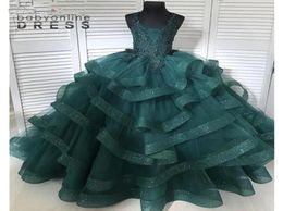 Princess Dark Green Ball Gown Girls Pageant Dresses 3D Appliques Ruched Ruffles Tulle Flower Girls Dresses Sweet 15 Quinceanera Pr7829207