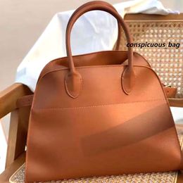 The Row Bag Margaux15 Totes Grande Capacidade Margaux 10 Bolsa Park Tote Couro Luxo Mulheres Designer Camdem Alça de ombro plana Fechamento Soft Terrasse Bolsa