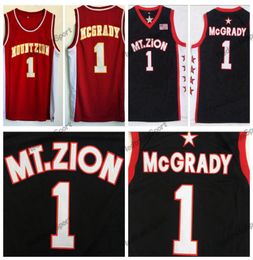 Mens Vintage Tracy McGrady 1 TMAC High School Basketball Jerseys Home Red MTZion Mount Zion Christian Black Stitched Shirts2204826