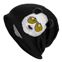 Berets Beach Panda With Sunglasses Caps Chinese Cartoon Animal Hip Hop Adult Skullies Beanies Hat Spring Warm Dual-use Bonnet Knit