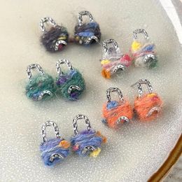 Stud Earrings Colorful Plush Mini Bag With Winding Yarn Unique Temperament Female For Autumn Winter Jewelry Accessories