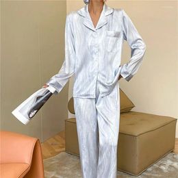 Women's Sleepwear MUYOGRT Women Satin Pajamas Set Long Sleeve Trousers Lounge Solid Pajama Mujer Bedroom Home Clothes Pyjamas