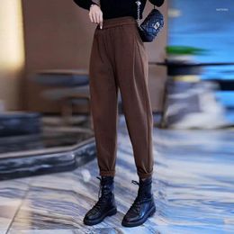 Women's Pants Autumn And Winter Solid High Waist Elastic Skinny Thickening Shirring Harem Fashion Casual Office Lady All Match Trousers