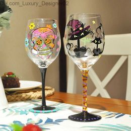 Wine Glasses 16oz Wine Glass Cups Hand Painted Witch Skull Head Ghost Red Wine Glass Cup Halloween Home Party Drinkware Bar Wine Set Q240124