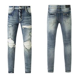 Amirs Jeans Designer Mens Jeans Roxo Jeans High Street Hole Star Patch Homens Mulheres Amirs Star Bordado Painel Calças Stretch Slim-Fit Calças Calças 450 438