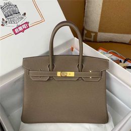 Designer Bag Handswen 7A Genuine Leather Bag with Wax Original Togo Leather 25/30/35 Elephant Grey Buckle Stock