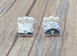 Real Sisy Bear Earrings Stud With Pearls Bear Jewellery 925 Sterling Fits European Style Gift Andy Jewel 8124536904623154