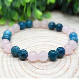 MG1989 8 MM 3A Grade Rose Quartz Grade Blue Apatite Mixed Bracelet Womens Beaded Gemstone Energy Healing Crystals Jewelry