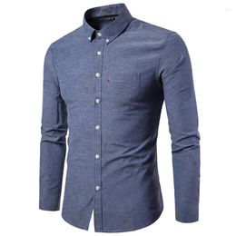 Men's Casual Shirts Spring Oxford For Men Slim Fit Solid Long Sleeve Social Shirt Clothing Black Blouse