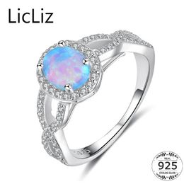 Rings LicLiz 925 Sterling Silver Infinity Ring CZ Zircon Pave Eternity Band Women Jewelry Oval Blue Fire Opal Ring Wedding Band LR0507
