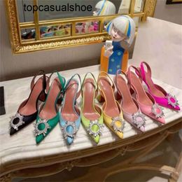 Aquazzura Aura Sandals High Satin Heeled Designer Shoes Bow Crystal-embellished Buckle Pointed Toe Suower Pcv Sandal 10cm Dinner Dress
