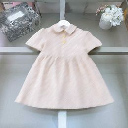 Popular kids lapel dress Gold buttons girl skirt Size 100-150 denim baby clothes Full print of letter logo child frock Jan20
