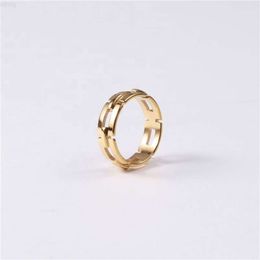 Women 18k Plain Gold Chain Shape Hollow Ring Stainless Steel Trendy Simple Gold Plated Jewelry