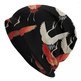 Berets Flying Red White Cranes In Black Japanese Caps Hip Hop Unisex Outdoor Skullies Beanies Hats Warm Dual-use Bonnet Knitting