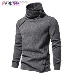Men's Sweaters Grey Turtleneck Sweater for Men Fashion Oblique Button Long Sleeve Knit Sweaters Mens Casual British Style Bottoming Undershirt Q240124