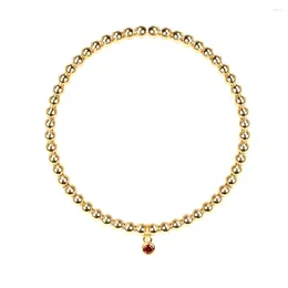 Charm Bracelets Colour Cubic Zirconia Simple Single CZ Pendant Bracelet Copper Bead Gold Plated Chain For Women Couple Lucky Bangle Gift