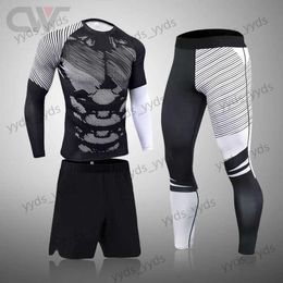 Men's Tracksuits Men Compression Sets MMA Long Sleeve T-Shirt Men's Tight Pants Fitness Bodybuilding Clothes Running Rashguard Sport Suit Men T240124