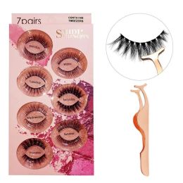 3D False Eyelashes Natural Long 7 Parirs with Tweezer Monday Tuesday Pink Retail Boxes ZZ