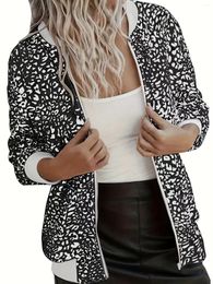 Outerwear Plus Size Casual Jacket Women's Dalmatian Print Zipper Long Sleeve Round Neck Bomber