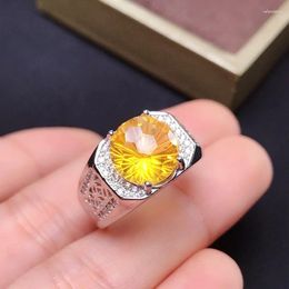 Cluster Rings Pure 925 Sterling Silver Fireworks Citrine Ring For Men Natural Adjustable Size