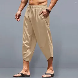 Men's Pants Simple Summer Beach Hawaii Harem Casual Comfy Men Wide Leg Cropped Trousers Daily Garment