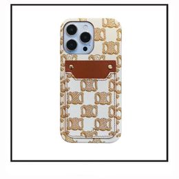Luxury Leather Phone Cases Luxury Designer Letter Pattern Card Holder Cell IPhone15 14 13 Pro Max 14Plus Rhinestone Print Cell Phone Case