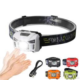 5W LED Body Motion Sensor Headlamp Mini Headlight Rechargeable Outdoor Camping Flashlight Head Torch Lamp With USB LL