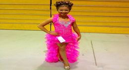 Pink Organza Ruffles Girls Pageant Dresses 2019 Halter High Low Rhinestone Beaded Little Flower Girls Dress Party Prom Gowns1973086054877