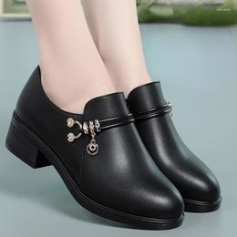 Dress Shoes Plus Size41 42 Fashion Pumps For Women Office Sofe Sole Medium Heels Leather Shoe Solid Black Comfortable Female High Heel