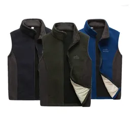 Men's Vests 2024 Warm Autumn And Winter Loose Large Double-Sided Velvet Vest Stand Collar Color Matching Casual Polar Fleece Waistcoat