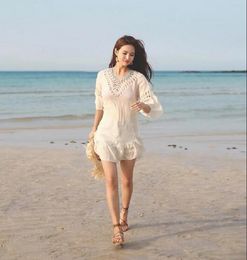 Wholesale Hot Sale Women's Sex Fashion New Beach Dresses Casual Swimwear Sunscreen Cotton Dress Hand Hook Hollowed out Blouse