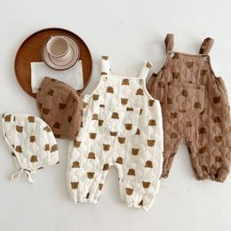 Winter Warm born Baby Romper With Hat 2 Pcs Cute Bear Baby Onesie Plush Jumpsuit Thickened Warm born Bodysuit 240119