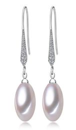 89mm White Pink Purple 100 Natural Freshwater Pearl Drop Earrings 925 Silver Zircon Jewellery for Women1126170