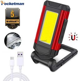 Camping Lantern Powerful LED Magnetic Work Light COB Portable Mechanic Worklight Flashlight Torch with Adjustable Stand Magnetic BaseHook YQ240124