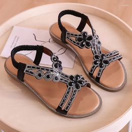 Sandals Set In Gemstone Flower Shape Slip-on Women's Summer 2024 High Quality Shoes Sweet Round Toe Casual