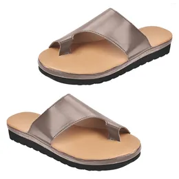 Slippers Women Anti Slip Summer Beach Solid Comfortable Toe Ring Comfy Slipper Wedge PU Leather Slide Platform Flip Flops Gift Walking