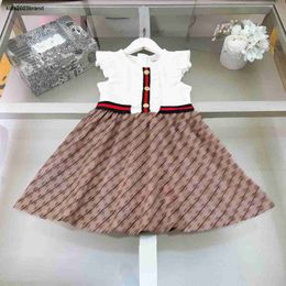 New baby Camisole dress Splicing design girl skirt Size 110-160 kids designer clothes Wrinkled lace cuffs child frock Jan20