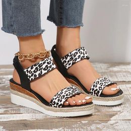 Sandals Summer Leopard Women Wedges Platform Shoes High Heels Dress Rome 2024 Trend Open Toe Pumps Femme Zapatos