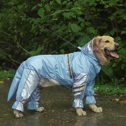 Dog Apparel Large Rain Coat With Tail Jumpsuit Raincoat For Dogs Reflective Strips Tow Hole Labrador Waterproof Jacket
