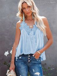 Women's Tanks Summer Polyester Top V-Neck Sleeveless Pullover Halter Loose Solid Lace Backless Fashion Casual