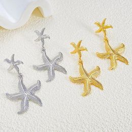 Necklace Earrings Set Vintage Elegant Simple Starfish Necklaces For Women Unique Design Gold Silver Color Metal Beach Vacation Jewelry