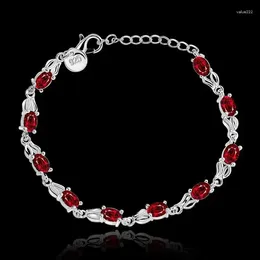 Link Bracelets Wholesale Silver Plated Bracelet Fashion Jewelry Charm Red Rhinestone Chain For Women