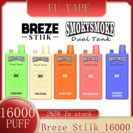 Original Breze Stiik 16000 Puffs Dual Tank (36m l)18ml x 2Pods With Rechargeable 650mah Mesh coil Rechargable Battery puff 16000 Disposable Vape Pen Pod Ecig puff 16k