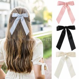 Big Size Girls Satins Bow Hair Clip For Women Vintage Wedding Long Ribbon Korean Hair Pin Barrette Fashion Hair Accessories