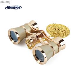 Telescopes AOMEKIE 3X25 Opera Glasses Binoculars Metal Body with Chain/Handle Optical Lens Theatre Telescope Retro Design Women Girls Gift YQ240124