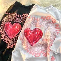 Men's T-Shirts Women T-shirt High Street Fashion Creative Love Letter Heart Print T-shirt Cute Short Sleeve Tees Summer Casual Shirts Tops T240124