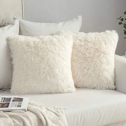 Solid Soft Fluffy Plush Cushion Cover Sofa Decorative Pillow Cover Home Pillowcase Shaggy Fur Cushion Cover Home Textile Decor 240123
