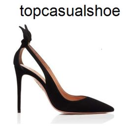 Aquazzura Aura Perfect Shoes Shoes Official Dress Deneuve Pump 105 Bow Pump Buttery Suede Pointed Toe Side Cutouts Genuine Leather Shoes heels 2024